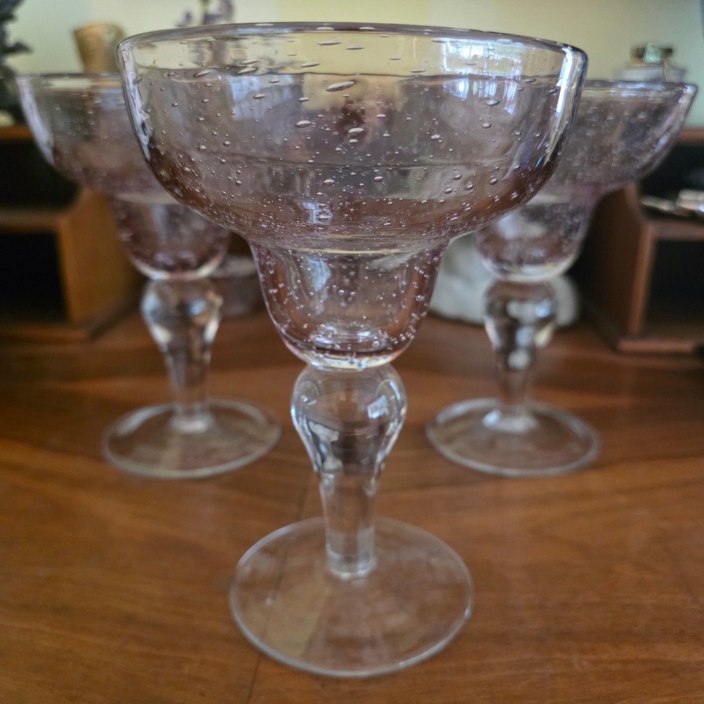 ARTLAND Pink Bubble Glass Margarita Glasses Set of 3 Discontinued Hand Blown